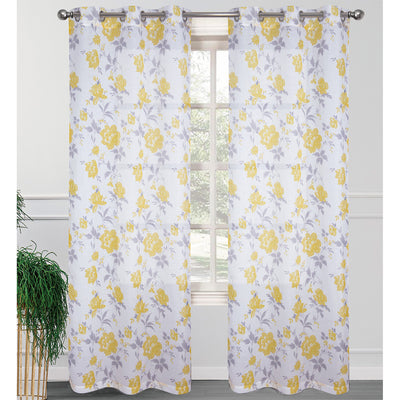 1 of 3:Lot de 2 panneaux de fenêtre transparents à œillets imprimés floraux Reema, 2-38 x 84 pouces 