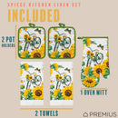 23 of 61:PREMIUS 5 Piece Printed Kitchen Linen Set, 2 Cotton Towels, 2 Pot Holders, 1 Oven Mitt 