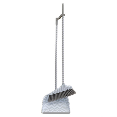 1 of 4:Home Basics Chevron Upright Angled Broom and Plastic Dust Pan Set with Comfort Grip Handle, Grey 