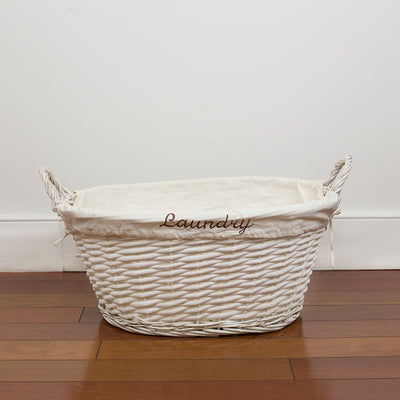 4 of 6:Home Basics Laundry Wicker Basket with Removable Liner, White 