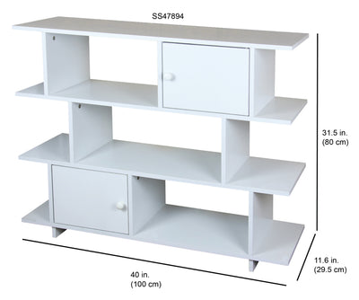 3 of 3:Bibliothèque en bois à 3 niveaux avec 2 portes d'armoire Home Basics, blanche 