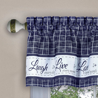 2 of 3:Live, Love, Laugh Window Curtain Tier Pair and Valance Set - 58x24 - Navy 