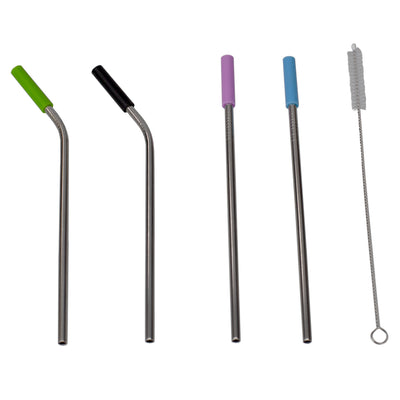 1 of 3:Home Basics Soft Silicone Tip Stainless Steel Straw Set, Multi-color, (Pack of 5) 