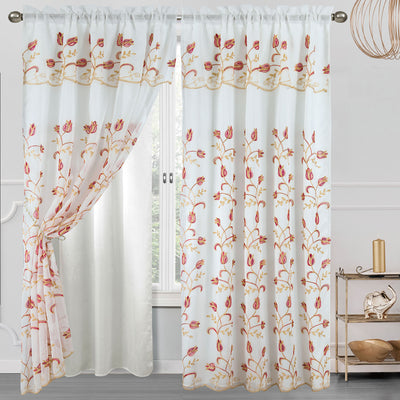 8 of 10:Cecilia Floral Embroidery Window Panel With Valance and Backing, 54x84 Inches 