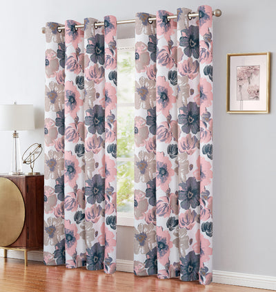 4 of 6:Naples Floral Printed Room Darkening Grommet Window Panel, 54x84 Inches 