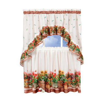 2 of 4:Country Garden Printed Kitchen Curtain, 57x36 & 57x30 Inches 
