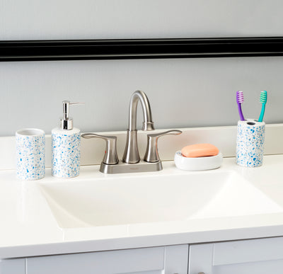 4 of 4:Ensemble d'accessoires de salle de bain en céramique Home Basics Trendy Terrazzo, 4 pièces, bleu 