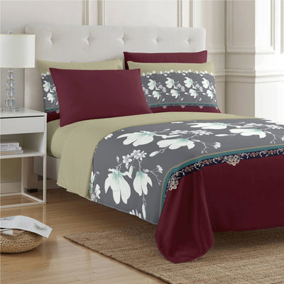 15 of 28:PREMIUS Scarlett Soft Wrinkle-Free Microfiber Sheet Set, Brick-Gray-Beige 