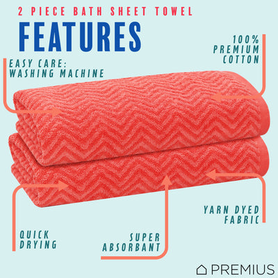 28 of 40:PREMIUS 2 Pack Chevron 100% Cotton Yarn Dyed Bath Sheet Towel, 32x64 Inches 