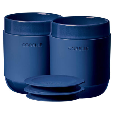 1 of 4:Corelle Stoneware Tumbler Set of 2 with Lids, 13.5 Ounces, Navy 