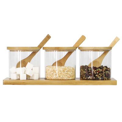 1 of 4:Ensemble de 3 burettes en verre Home Basics avec base en bambou et cuillères 