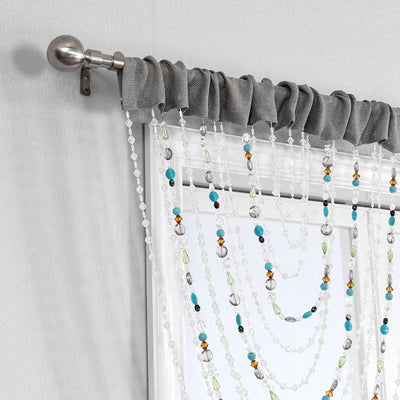 3 of 6:Bohemia Beaded Waterfall Valance, Gray-Multi, 40x25 Inches 