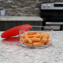 4 of 4:Home Basics Round 55 oz. Borosilicate Glass Food Storage Container with Red Lid 