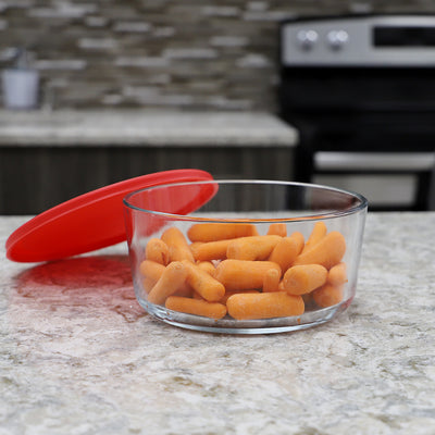 4 of 4:Home Basics Round 55 oz. Borosilicate Glass Food Storage Container with Red Lid 