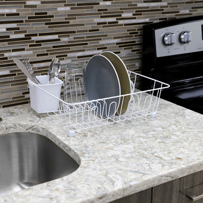 3 of 3:Home Basics Small Vinyl Coated Wire Dish Rack with Utensil Holder, White 