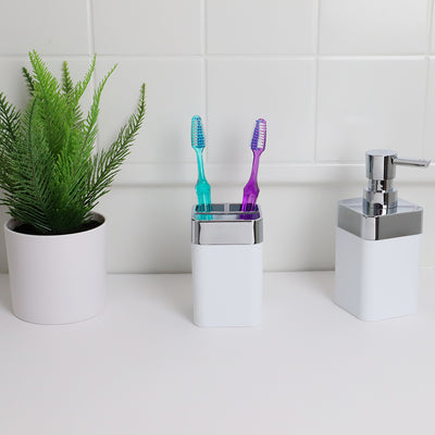 4 of 4:Home Basics Skylar ABS Plastic Toothbrush Holder, White 