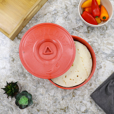 4 of 4:Home Basics Round BPA-free Plastic Tortilla Warmer, Red 