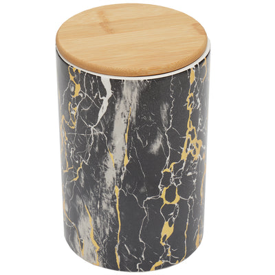 1 of 3:Home Basics Marble Like Large Ceramic Canister with Bamboo Top, Black 
