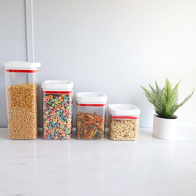 4 of 4:Home Basics 4 Piece Twist N’ Lock Air-Tight Plastic Square Canister Set, Clear 