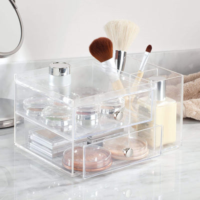 2 of 6:iDesign Plastic Vanity 2 Drawer Organizer with Side Caddy, 6.5x6.5x6.5 Inches, Clear 