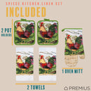 45 of 61:PREMIUS 5 Piece Printed Kitchen Linen Set, 2 Cotton Towels, 2 Pot Holders, 1 Oven Mitt 