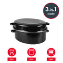 6 of 7:Home Basics Sartén ovalada profunda antiadherente de acero al carbono esmaltado con tapa, negro, 16 pulgadas 