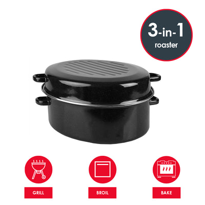 6 of 7:Home Basics Sartén ovalada profunda antiadherente de acero al carbono esmaltado con tapa, negro, 16 pulgadas 