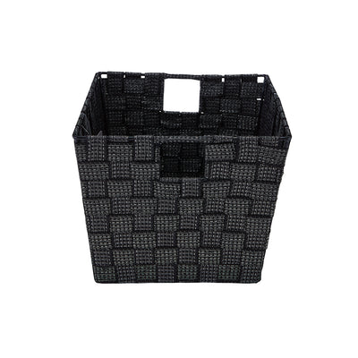 3 of 4:Bac de rangement tissé à rayures en lurex Simplify de taille moyenne, noir/argent 