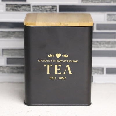 5 of 5:Home Basics Bistro 50 oz. Tin Tea Canister with Bamboo Lid, Black 