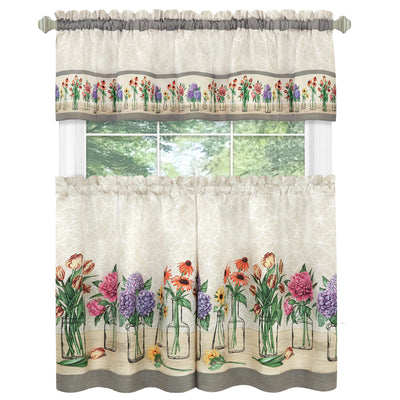 2 of 5:Ensemble de rideaux de cuisine imprimés Achim Garden Bloom, multicolore, cantonnière 58 x 13 pouces, niveaux 58 x 36 pouces 