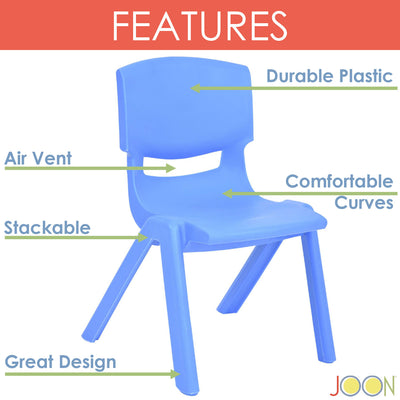 2 of 7:JOON Stackable Plastic Kids Learning Chairs, Blue, 20.5x12.75x11 Inches, 2-Pack (Pack of 2) 