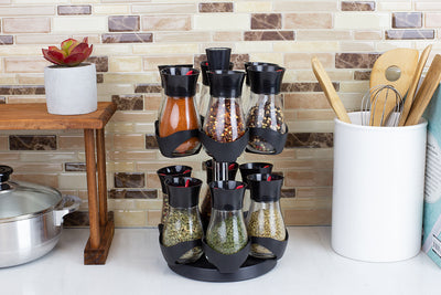 4 of 4:Home Basics Contemporary Gourmet Revolving 12-Jar Two Tier Spice Rack, Black 