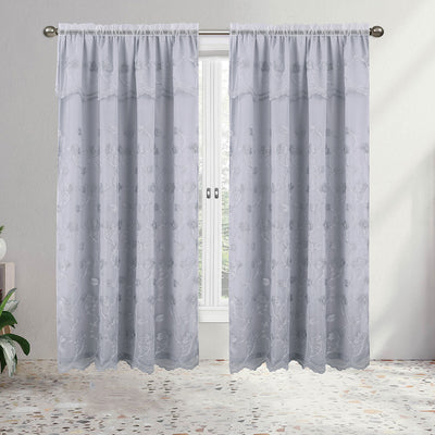1 of 7:Viola Floral Embroidery Panel with Valance and Backing, 55x84 Inches 