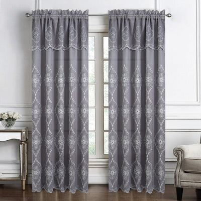 13 of 24:Panel de ventana bordado de damasco Arcadia con cenefa adjunta y respaldo, 54 x 90 pulgadas 