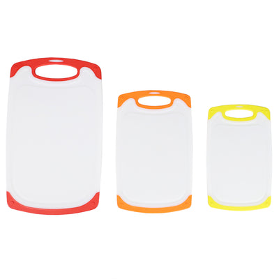 2 of 4:Home Basics Tabla de cortar de plástico antideslizante de 3 piezas con ranuras profundas para jugo 