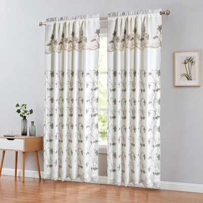 6 of 7:Cheryl Floral Embroidered Window Panel with Attached Valance and Backing, 54x90 Inches 