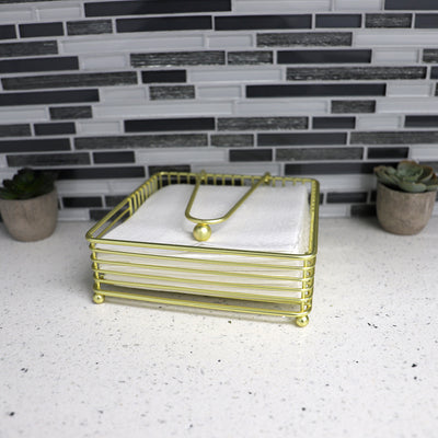 5 of 5:Home Basics Halo Steel Napkin Holder with Weighted Pivoted Arm, Gold 