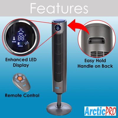 2 of 8:Ventilateur tour oscillant Arctic-Pro avec écran numérique et télécommande, gris foncé, 42 pouces 