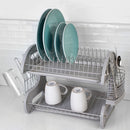 6 of 6:Home Basics 2-Tier Plastic Dish Drainer, Grey, 22x11x13.5 Inches 
