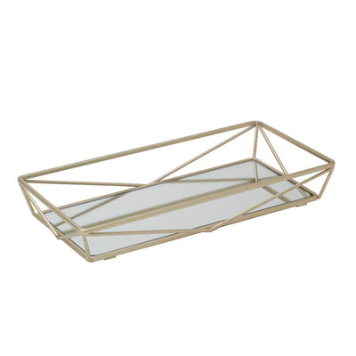 1 of 2:Plateau de courtoisie miroir à design géométrique en or 
