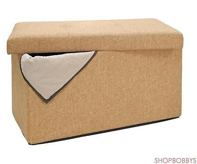 5 of 5:Simplify Faux Linen Double Folding Storage Ottoman in Camel 