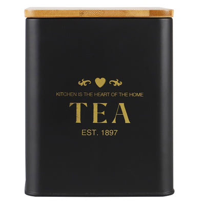 1 of 5:Home Basics Bistro 50 oz. Tin Tea Canister with Bamboo Lid, Black 