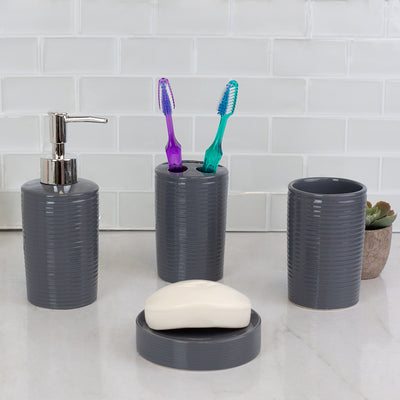 4 of 5:Ensemble d'accessoires de bain Home Basics Horizon 4 pièces, gris 