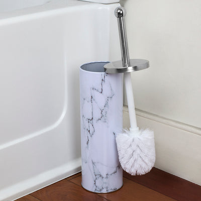 4 of 6:Home Basics Stainless Steel Toilet Brush Holder, White-Marble 