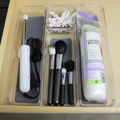 5 of 5:Home Basics Juego de organizador de cajones de plástico con revestimiento de goma, apilable, 4 piezas, almacenamiento multiusos, cuatro compartimentos, gris 