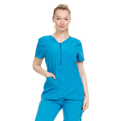3 of 28:Heal Wear 4-Way Stretch Women's Zippered Tulip Scrub Top 