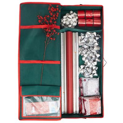 3 of 4:Home Basics Red Textured PVC Christmas Wrapping Storage Organizer with Green Handles 
