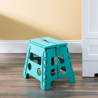 2 of 2:Home Basics Large Plastic Folding Stool with Non-Slip Dots, Blue, 11.4x8.7x12.6 Inches 