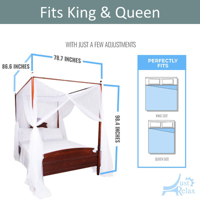 4 of 7:Just Relax Juego de dosel para cama con poste de cuatro esquinas con luces LED y control remoto, blanco, Full-Queen-King 