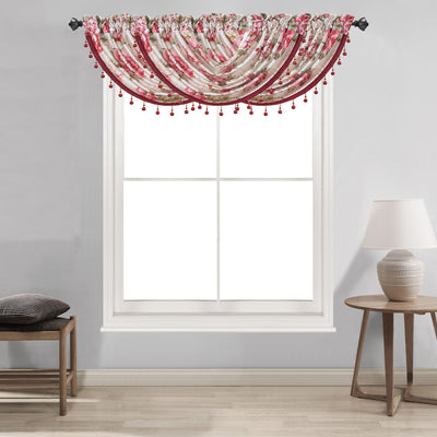 7 of 16:Teagan Floral Printed Crushed Satin Rod Pocket Window Panel and Waterfall Valance Treatments 